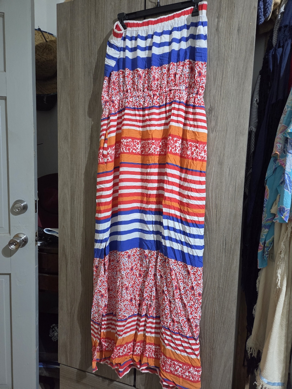 Tommy Bahama Red, Blue & White Striped Maxi Skirt